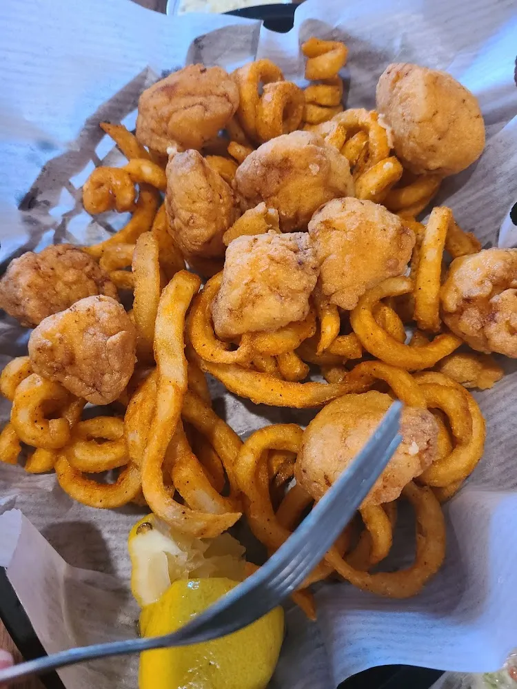 Fried Scallops and Curly Fries
